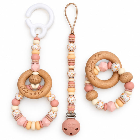 TikTok Live Product - 4 Piece Set - A Personalised Pram Toy, Rattle, Dummy Clip & Key ring / Bag tag - Come Design With Me