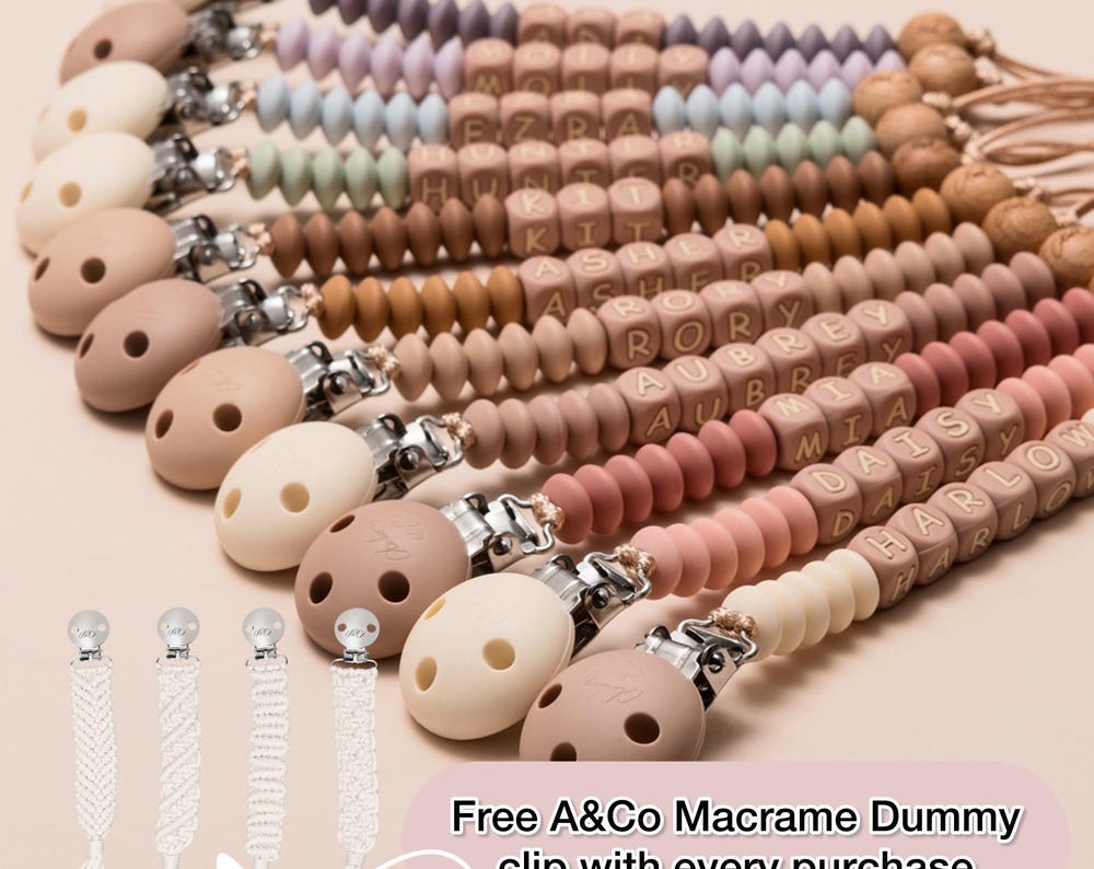 Personalised Dummy Clip | Bespoke Packaging | Mahogany Rose Letters | FREE Macrame Clip