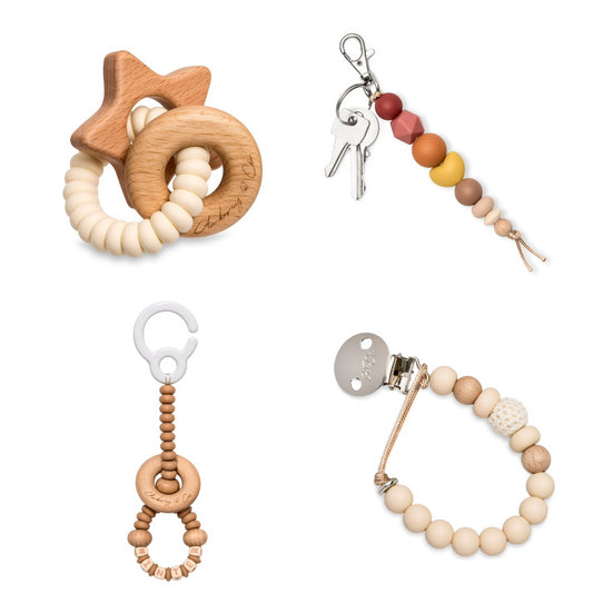 TikTok Live Product - 4 Piece Set - A Personalised Pram Toy, Rattle, Dummy Clip & Key ring / Bag tag - Come Design With Me