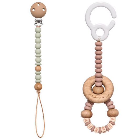 TikTok Live Product - 2 Piece Set - A Personalised Pram Toy & Dummy Clip - Come Design With Me
