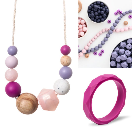 TikTok Live - 2 Piece Mum Gift Set - Come Create With Me Your Own Bespoke Teething Necklace and add a Geometric Teething Bracelet