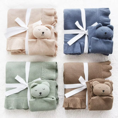 Knitted Cotton Blanket and Comforter Set