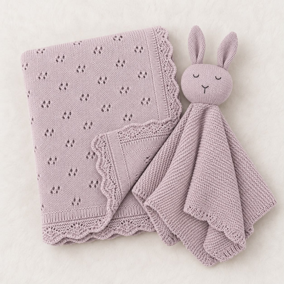 Knitted Cotton Blanket and Comforter Set