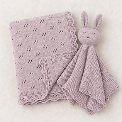 Knitted Cotton Blanket and Comforter Set