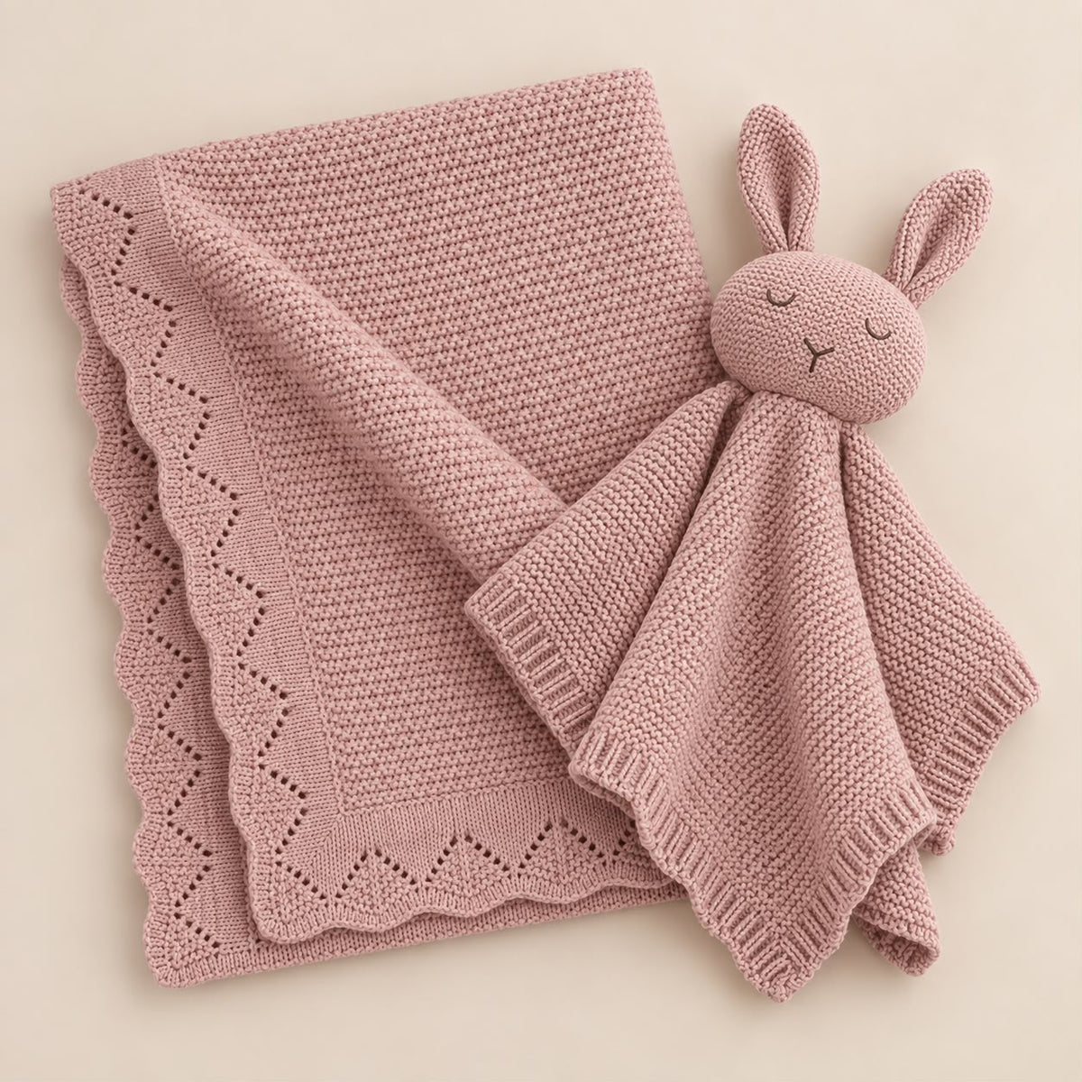 Knitted Cotton Blanket and Comforter Set