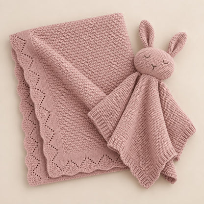 Knitted Cotton Blanket and Comforter Set