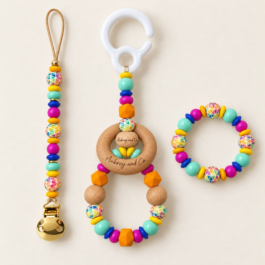 Claim it TikTok Live - 3 Piece Set - A Pram Toy, Teether & Dummy Clip