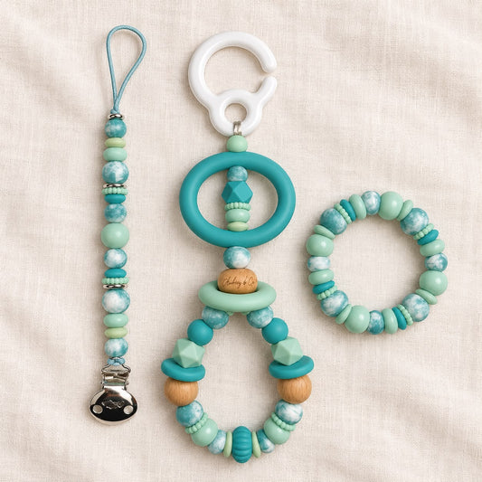 Claim it TikTok Live - 3 Piece Set - A Pram Toy, Teether & Dummy Clip