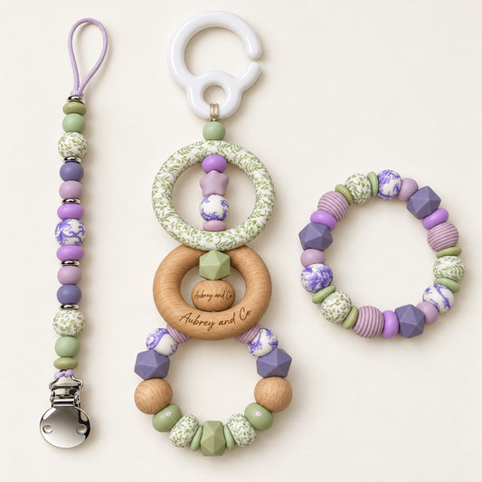TikTok Live Product - 3 Piece Set - A Personalised Pram Toy, Teether & Dummy Clip - Come Design With Me