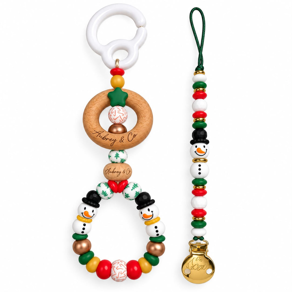 Christmas Listing - Pram Toy & Dummy Clip - Snowman